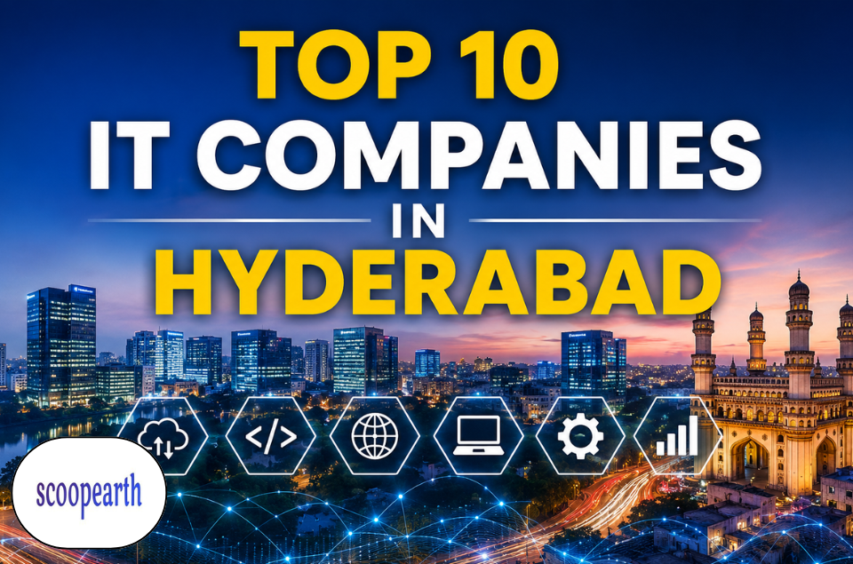 Top 10 IT companies in Hyderabad featuring leading technology firms known for software development, digital innovation, IT services, and global business operations