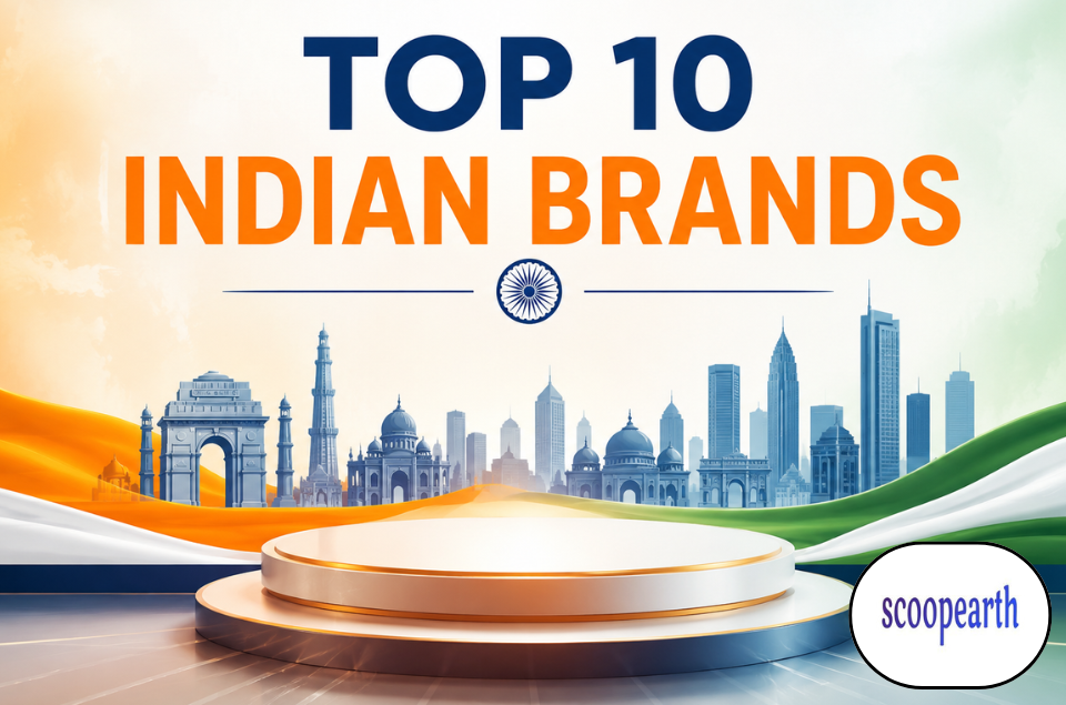 Top 10 Indian brands showcasing the country's leading companies across technology, banking, automobiles, telecom, FMCG, and consumer goods driving India's economic growth.