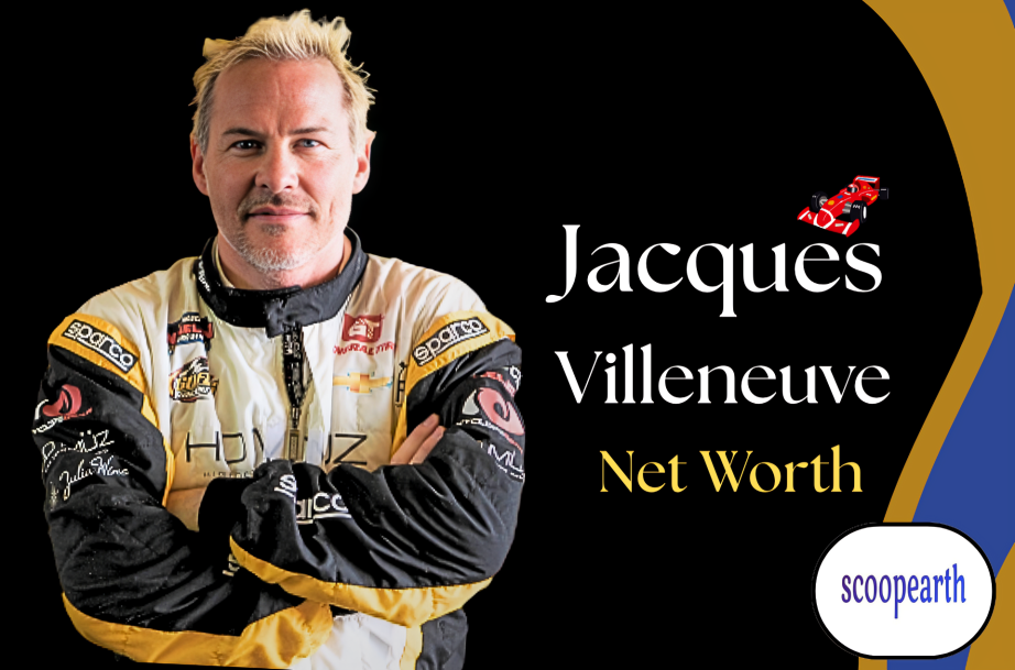 Jacques Villeneuve, former Formula 1 World Champion, highlighting his net worth, F1 career, salary, assets, and overall wealth.