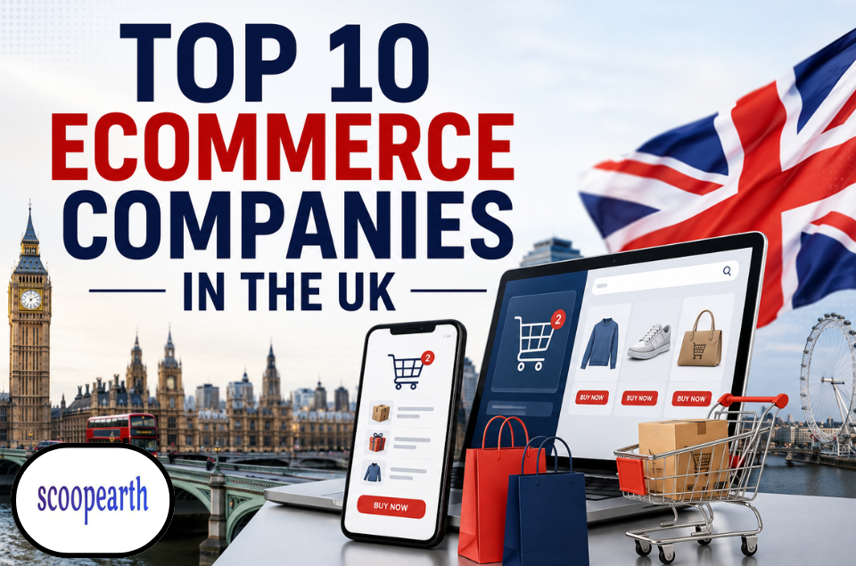 Top 10 ecommerce companies in the UK featuring leading online retail brands, digital marketplaces, and innovative ecommerce businesses driving the UK's online shopping industry.